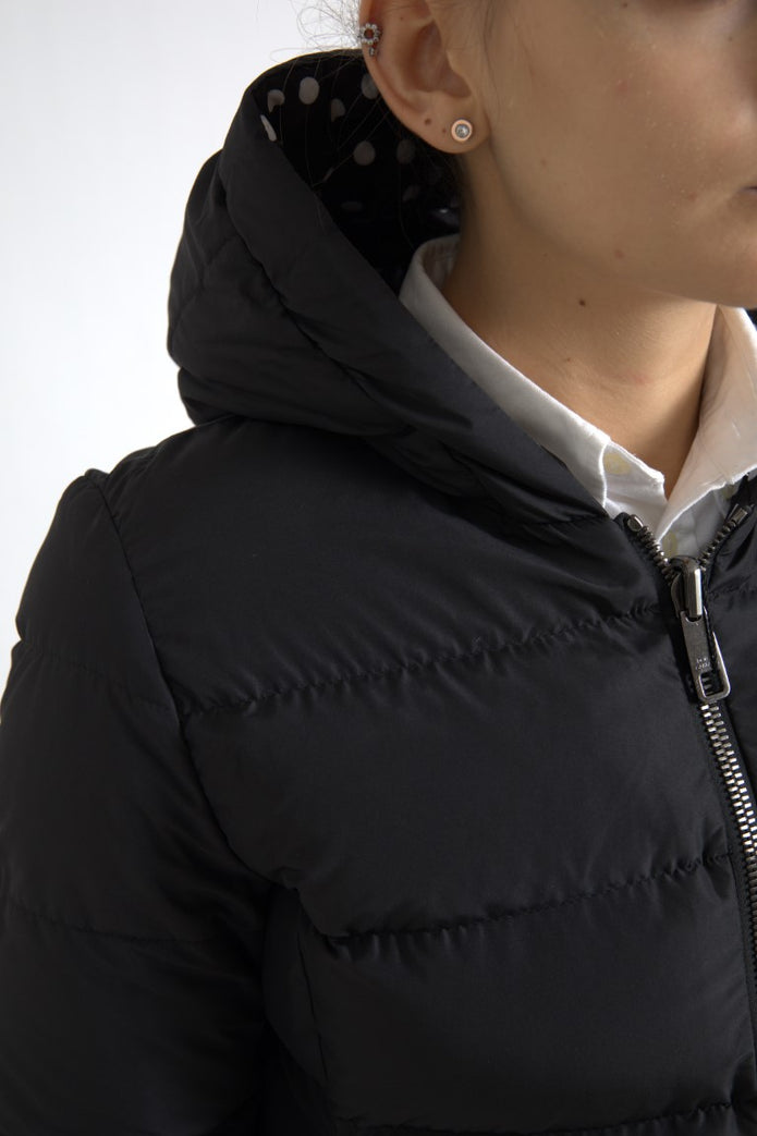 Black Polyester Hooded Reversible Jacket
