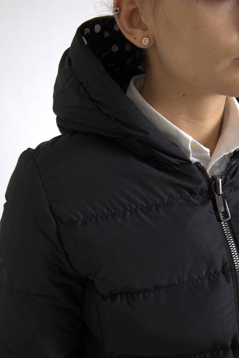 Black Polyester Hooded Reversible Jacket
