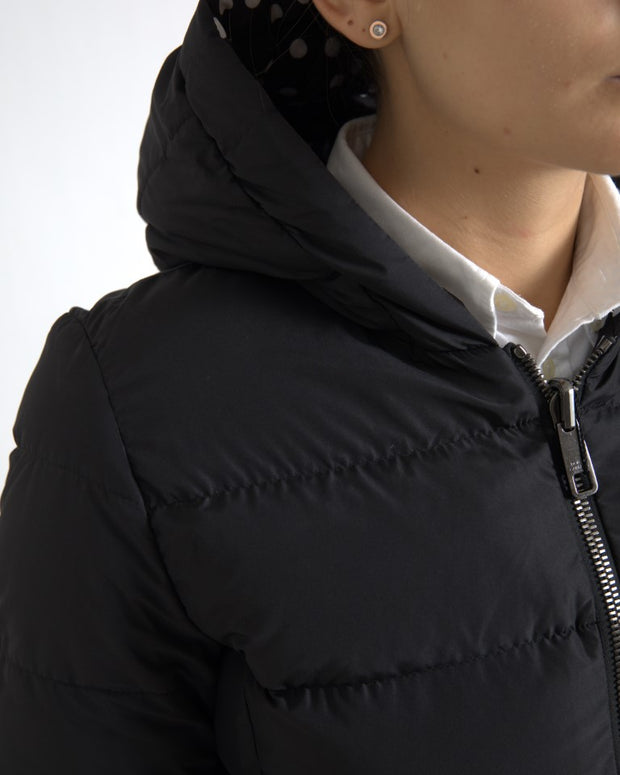 Black Polyester Hooded Reversible Jacket