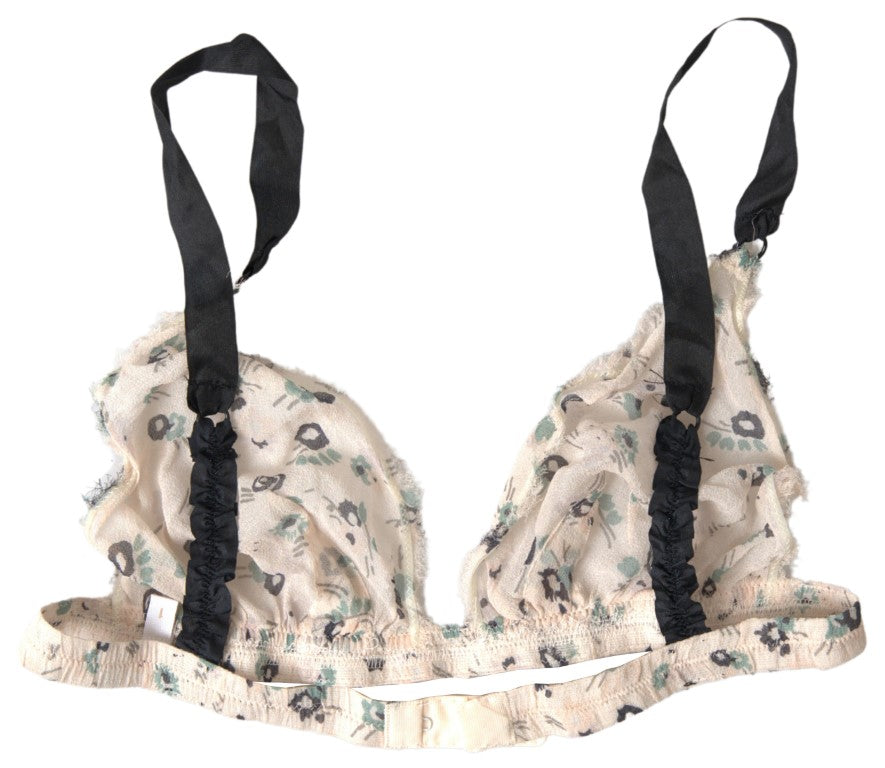 Elegant Floral Print Beige Bra