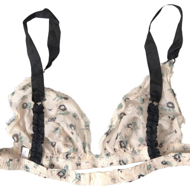 Elegant Floral Print Beige Bra