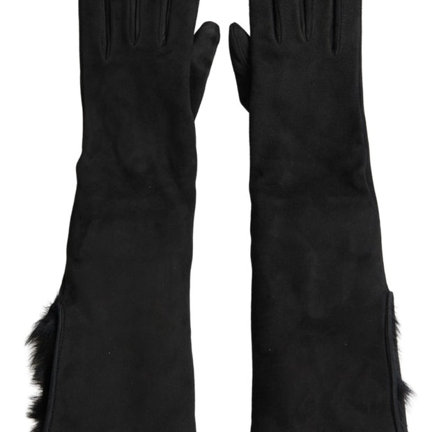 Elegant Leather Elbow Length Gloves with Fur Trim