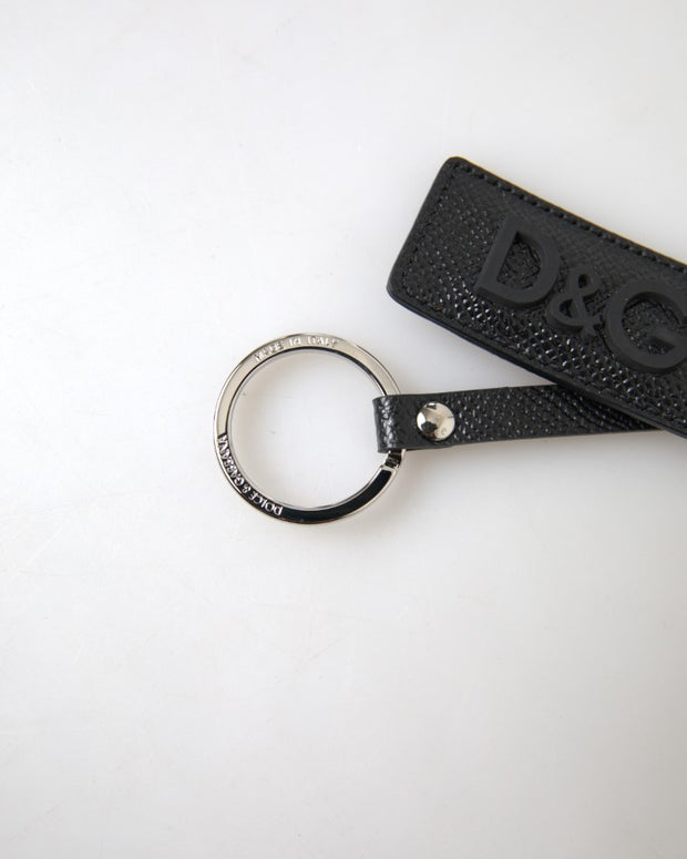 Black DG Logo Leather Silver Metal Keychain