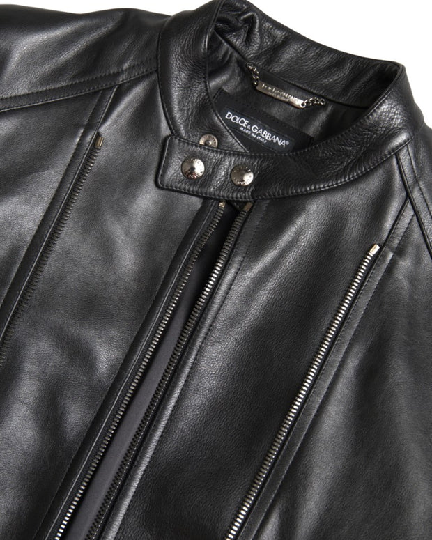 Black Leather Zipper Coat Men Jacket