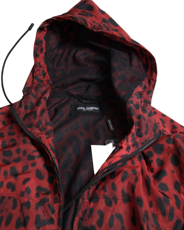 Red Leopard Hooded Bomber Full Zip Jacket