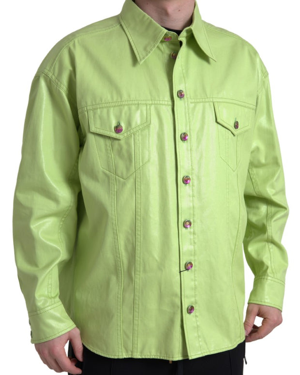 Green Cotton Collared Button Down Shirt