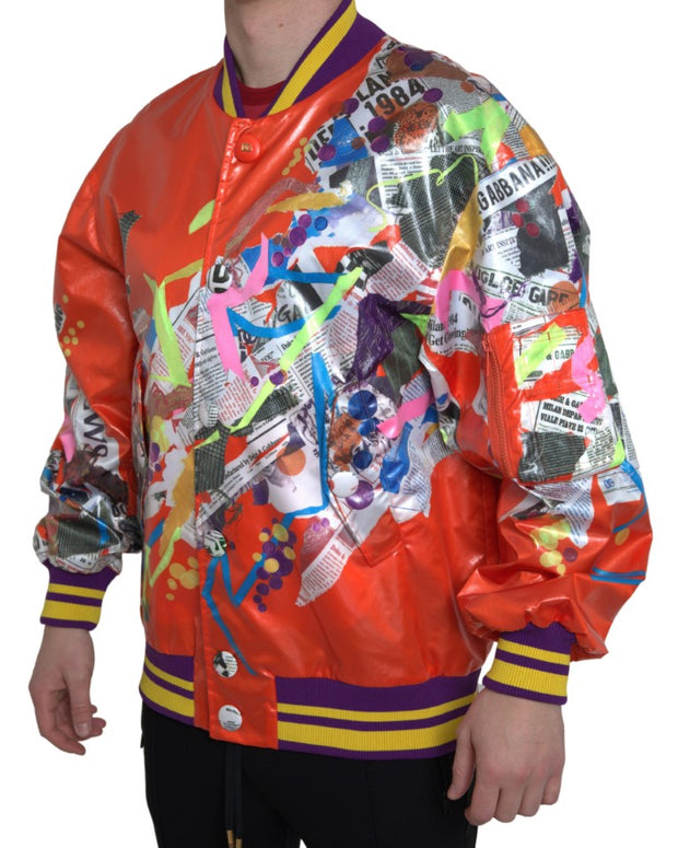 Orange Polyester Button Blouson Jacket