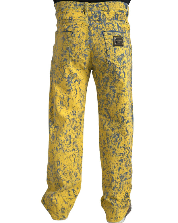 Yellow Cotton Tie Dye Straight Denim Jeans