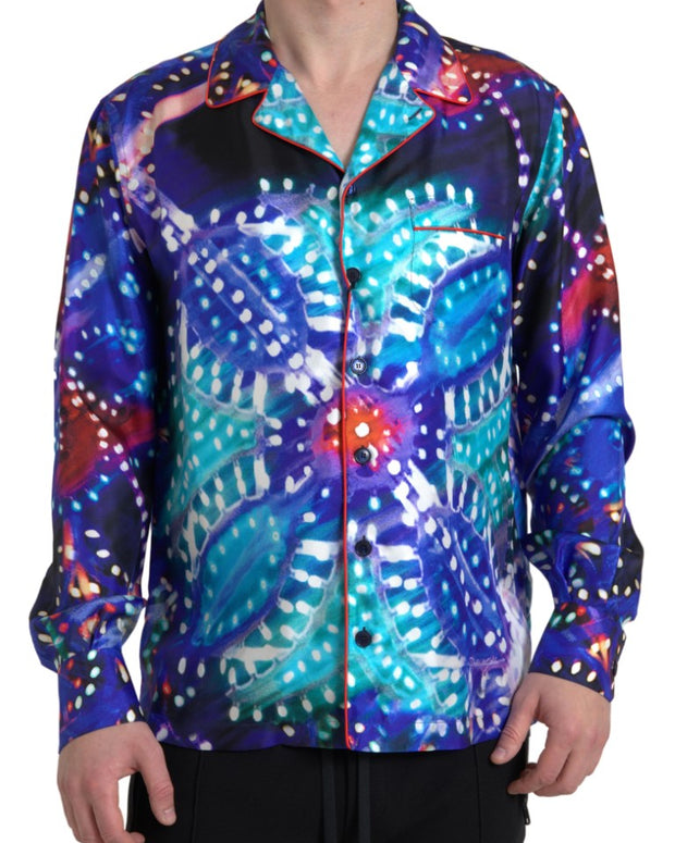 Multicolor Silk Psychedelic Print Men Pajama Shirt