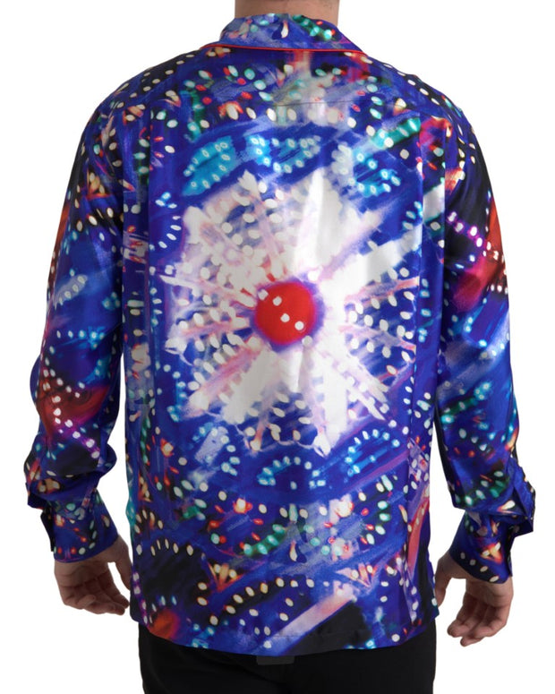 Multicolor Silk Psychedelic Print Men Pajama Shirt