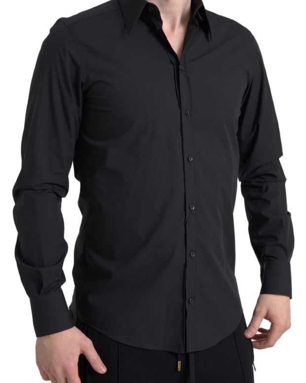 Black Cotton Men Long Sleeves MARTINI Shirt