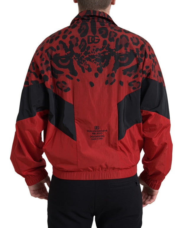 Red Leopard Nylon Full Zip Sweater