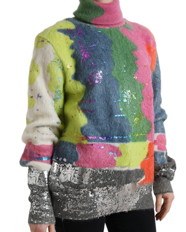 Multicolor Mohair Turtleneck Pullover Sweater