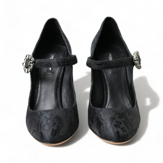 Chic Black Brocade Mary Janes Pumps