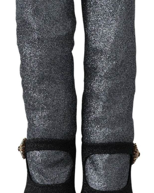 Black Crystal Mary Janes Booties Shoes
