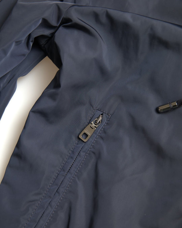 Blue Hooded Logo Polyester Full Zip Sweater