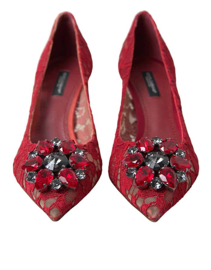 Radiant Red Lace Heels with Crystals