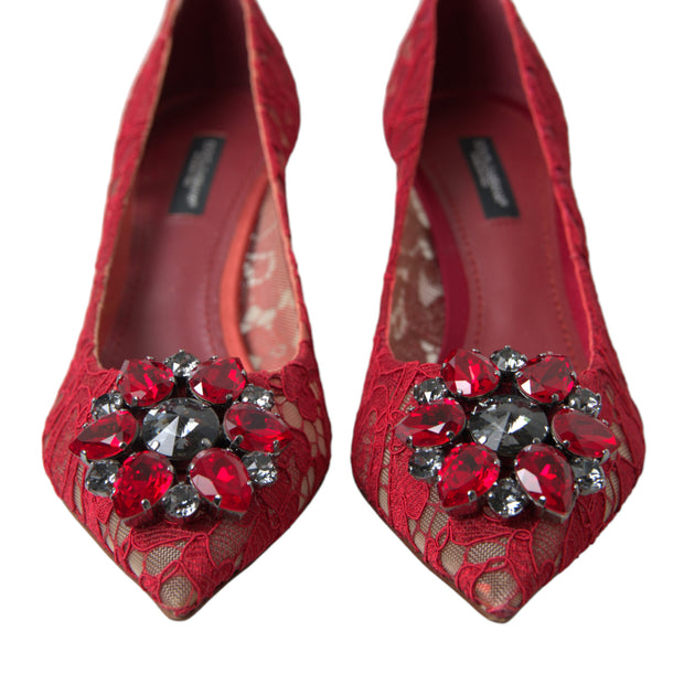 Radiant Red Lace Heels with Crystals