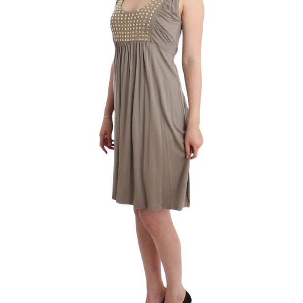 Studded Sheath Knee-Length Dress in Beige