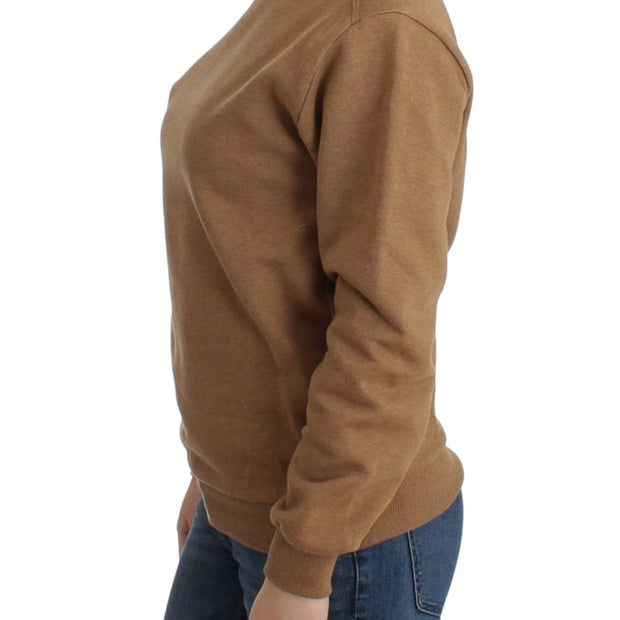 Chic Brown Crewneck Cotton Sweater