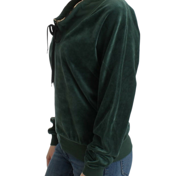 Elegant Green Mock Sweater with Rhinestone Detail