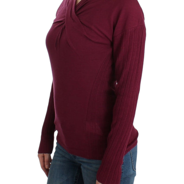 Elegant Purple Keyhole Wool Sweater