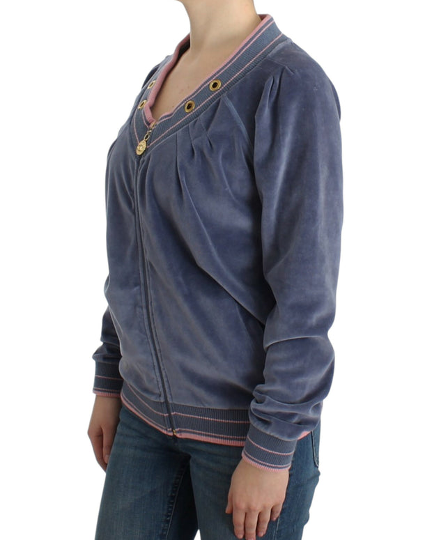 Blue velvet zipup sweater