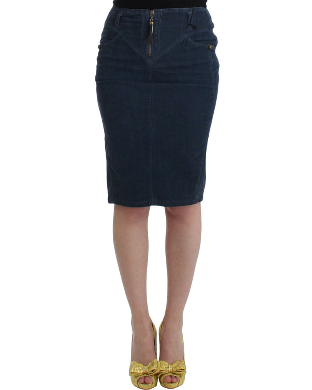 Blue corduroy pencil skirt