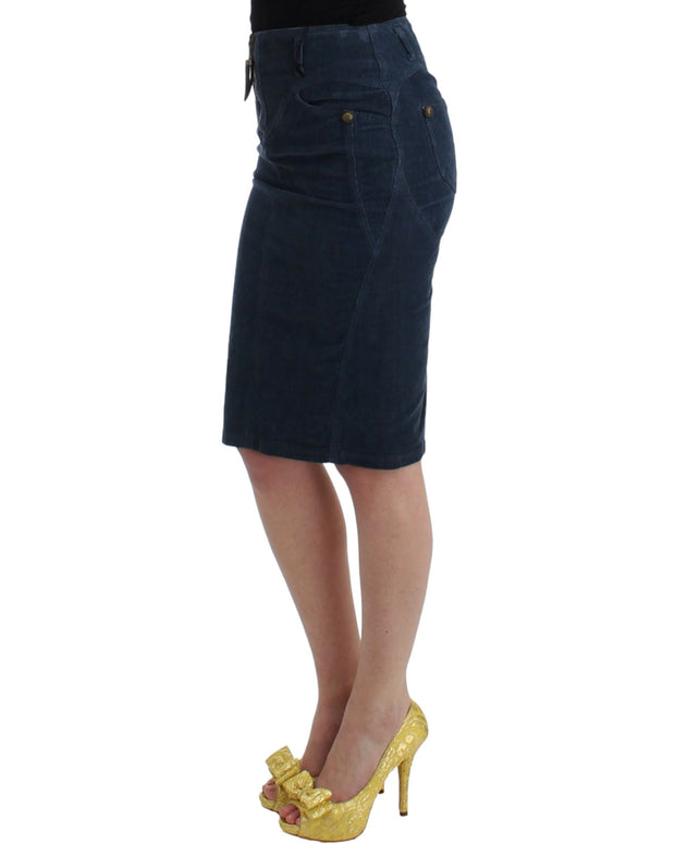 Blue corduroy pencil skirt