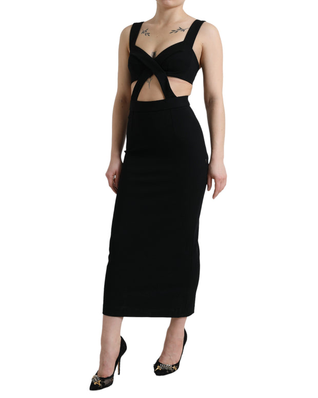 Black Cut Out Sleeveless Bodycon Midi Dress