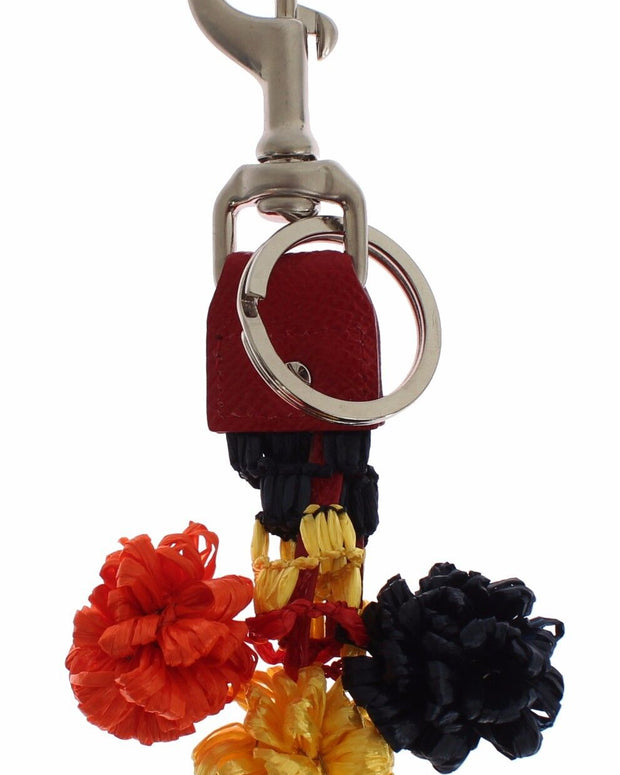 Multicolor Raffia Leather Clasp Finder Chain Keyring