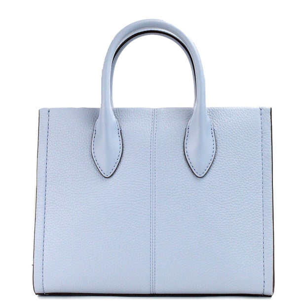 Mirella Small Pale Blue Leather Top Zip Shopper Tote Crossbody Bag