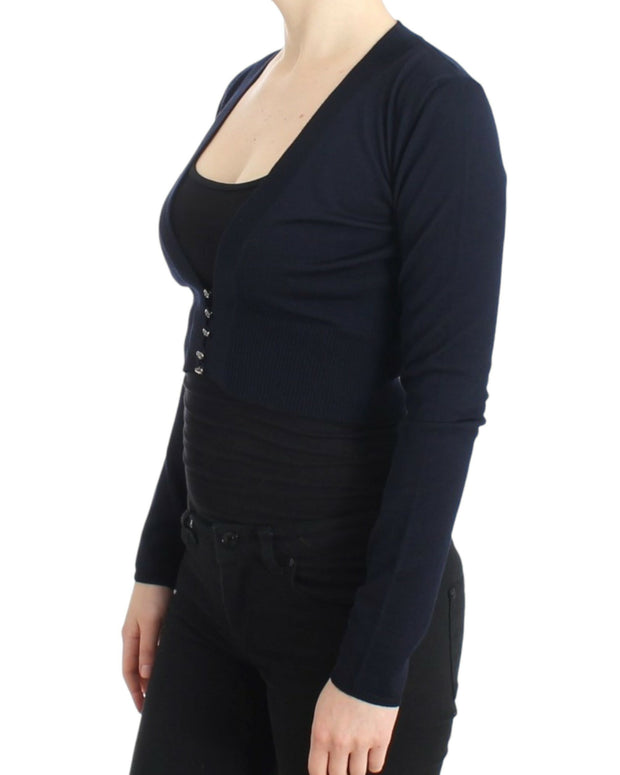 Blue cropped wool cardigan