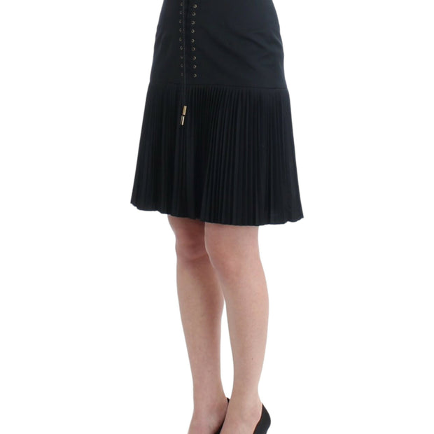 Elegant Black Pleated Lace A-Line Skirt