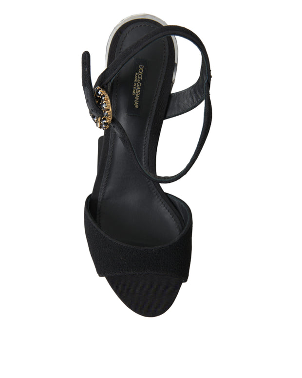 Black Crystals Ankle Strap Sandals Shoes