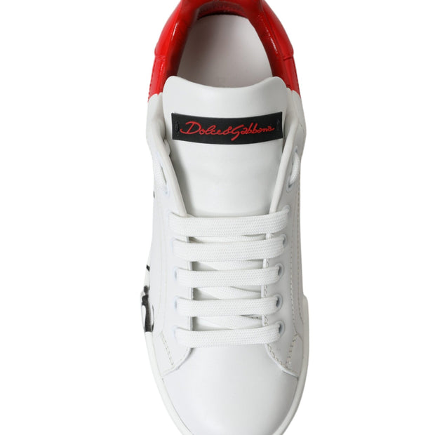 Elegant White Leather Portofino Sneakers