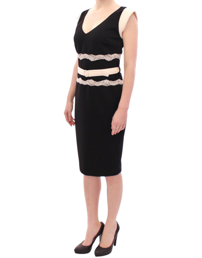 Elegant Sheath Lace Dress in Black and Beige