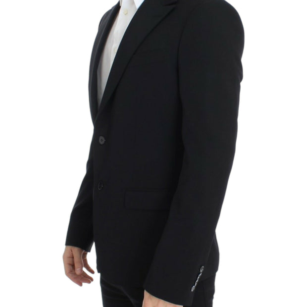 Elegant Slim Fit Black Wool Blazer