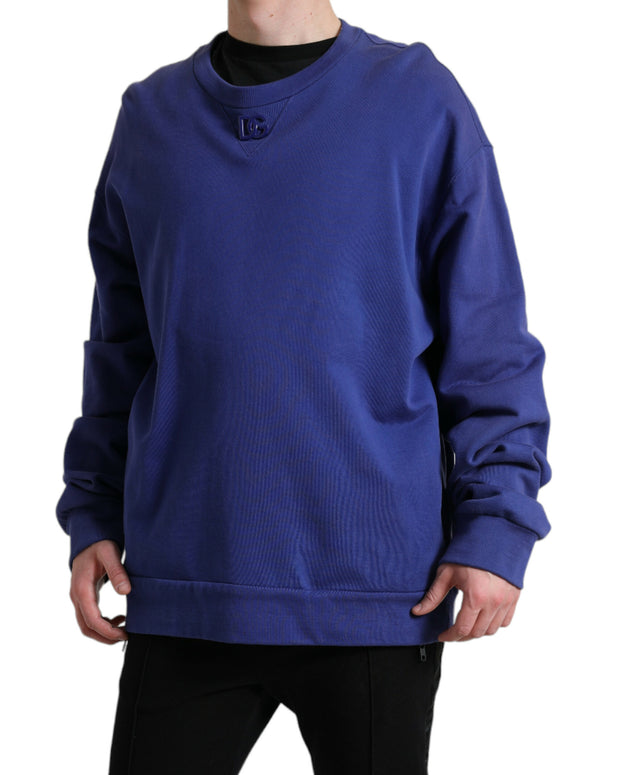 Royal Blue Cotton Crewneck Pullover Sweater