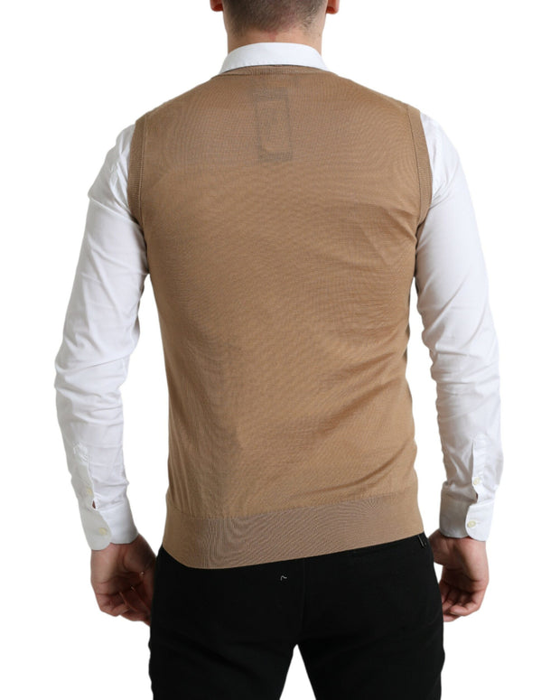 Brown Wool Sleeveless Pullover Sweater