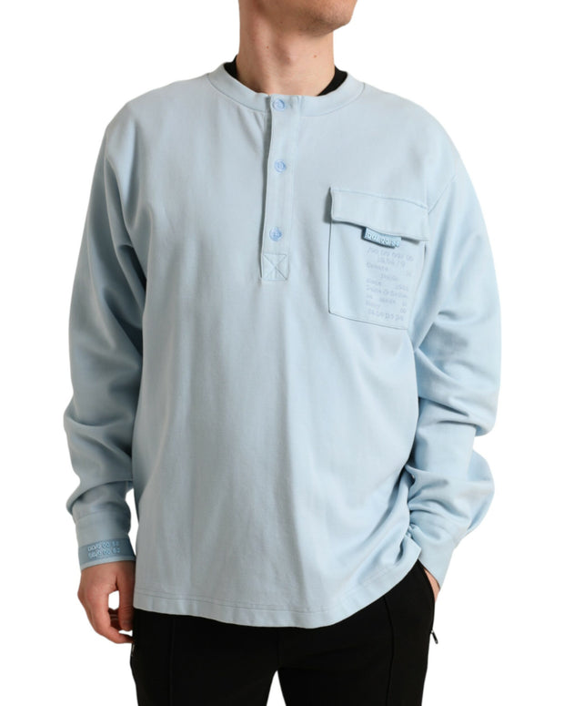 Light Blue Cotton Buttoned Pullover Sweater