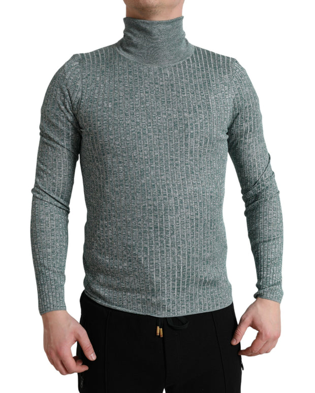 Green Polyester Turtleneck Pullover Sweater
