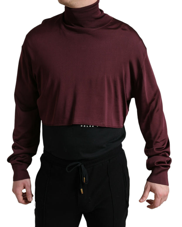 Maroon Viscose Turtleneck Pullover Sweater