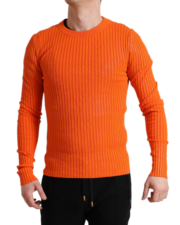 Orange Knitted Crewneck Men Pullover Sweater