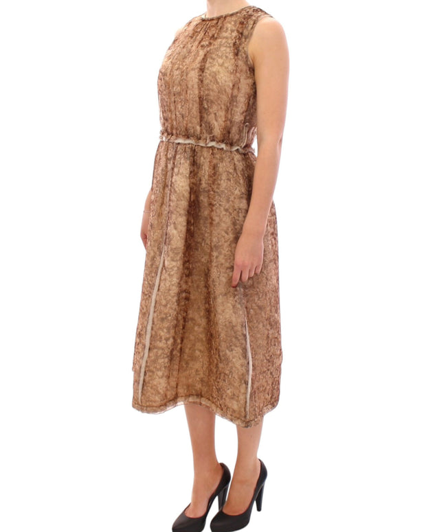 Brown sleeveless silk dress
