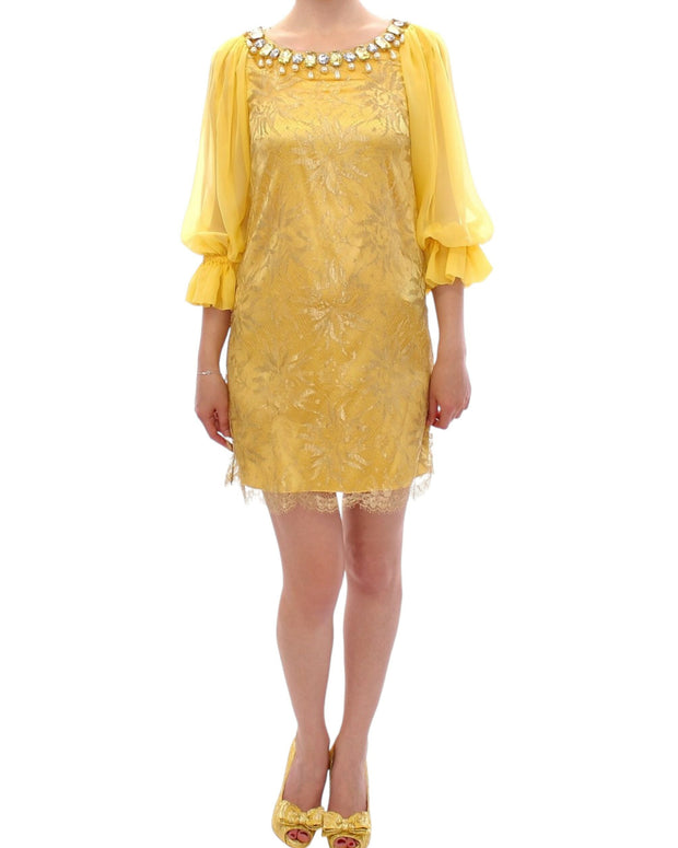 Yellow lace crystal mini dress