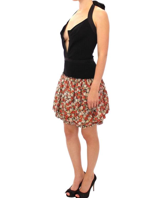 Multicolor floral bubble halterneck dress