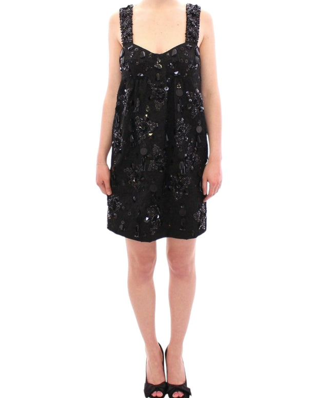 Black floral crystal embedded dress