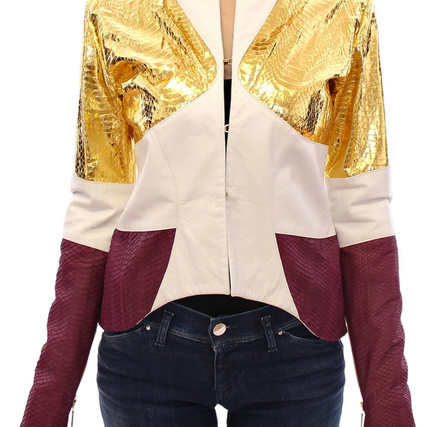 Elegant Metallic Croc Print Leather Jacket