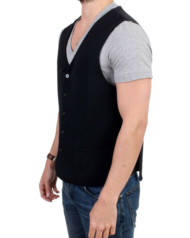 Elegant Black Wool Blend Casual Vest